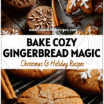 Freshly baked gingerbread sugar cookies on a cooling rack surrounded by festive decorations and spices from Corn Beard Recipes.